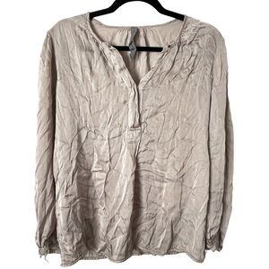 Raquel Allegra Satin Raw Trim Relaxed Silver Grey Hand Made Blouse Top